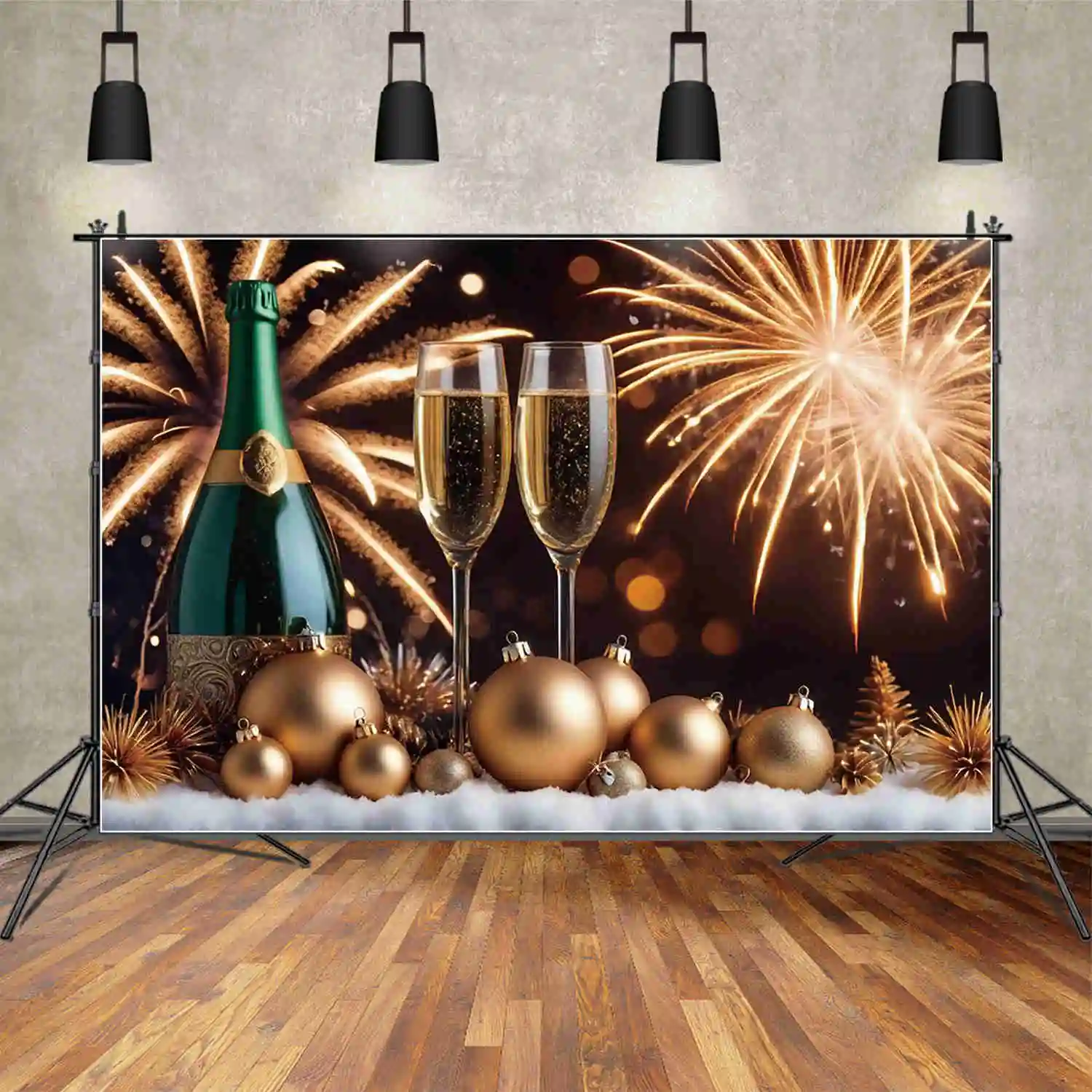 MOON.QG 2025 New Year Backdrop Photography Party Banner Decoration Fireworks Photocall Background Child Photo Studio Photocall