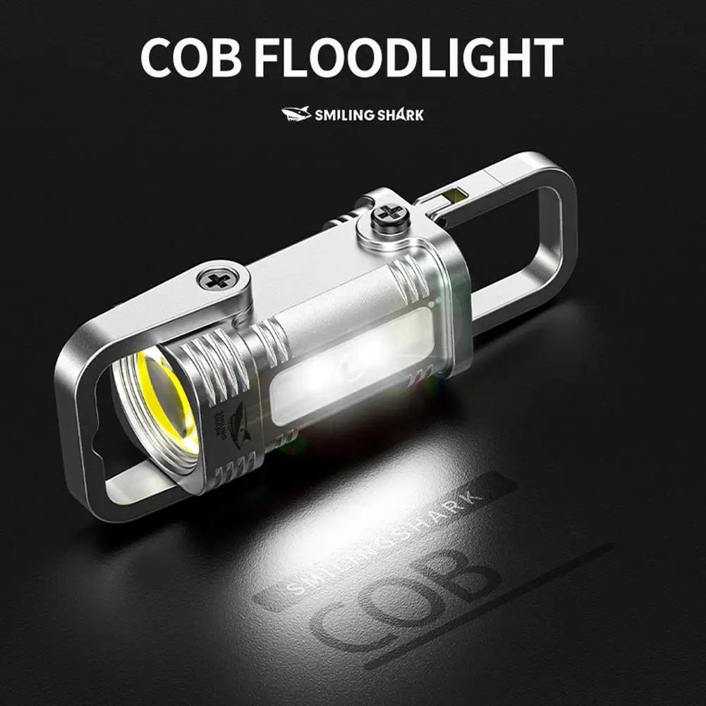 Lanterna cob recarregável com chaveiro, luz de bolso à prova d'água para acampamento, emergência e caminhadas, chaveiro portátil
