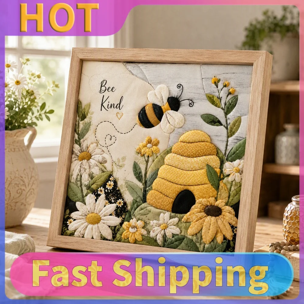 DIY Bee Honeycomb Punch Needle Embroidery Kit Sunflower Daisy 3D Wall Hanging Decor Rustic Home Wood Frame Beginner Gift