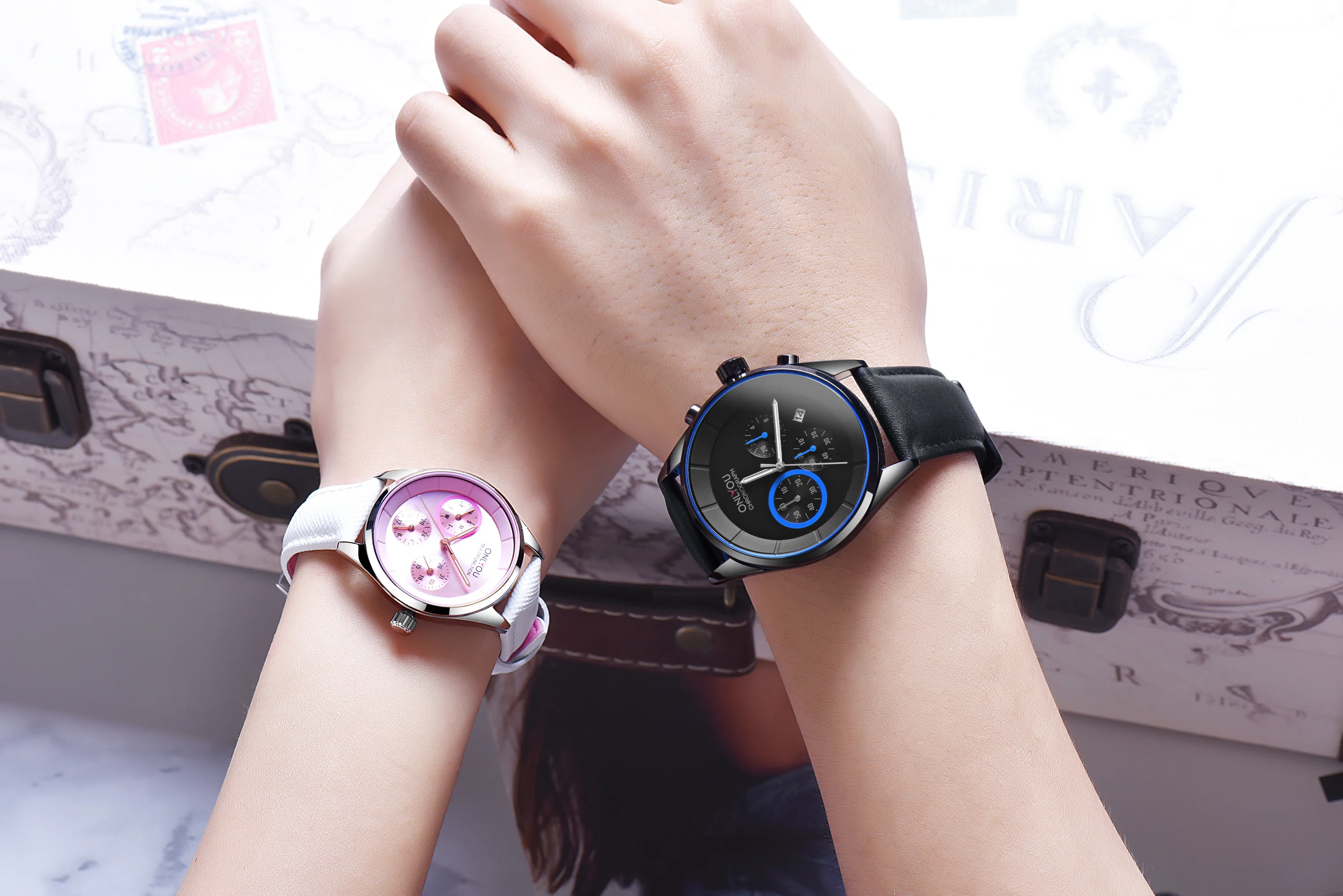 ساعة رياضية كاجوال أنيقة من ONLYOU للأزواج، ساعة يد رجالية ونسائية مقاومة للماء بحزام من الجلد الطبيعي، متضمنة صندوق الساعة