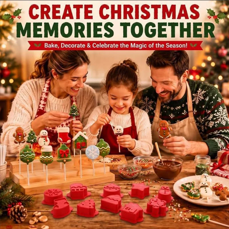 10pcs Christmas Cake Pop Mold Set With 100 Lollipop Sticks Cookie Cutters Xmas Fondant Biscuit Diy Baking Tools For Party
