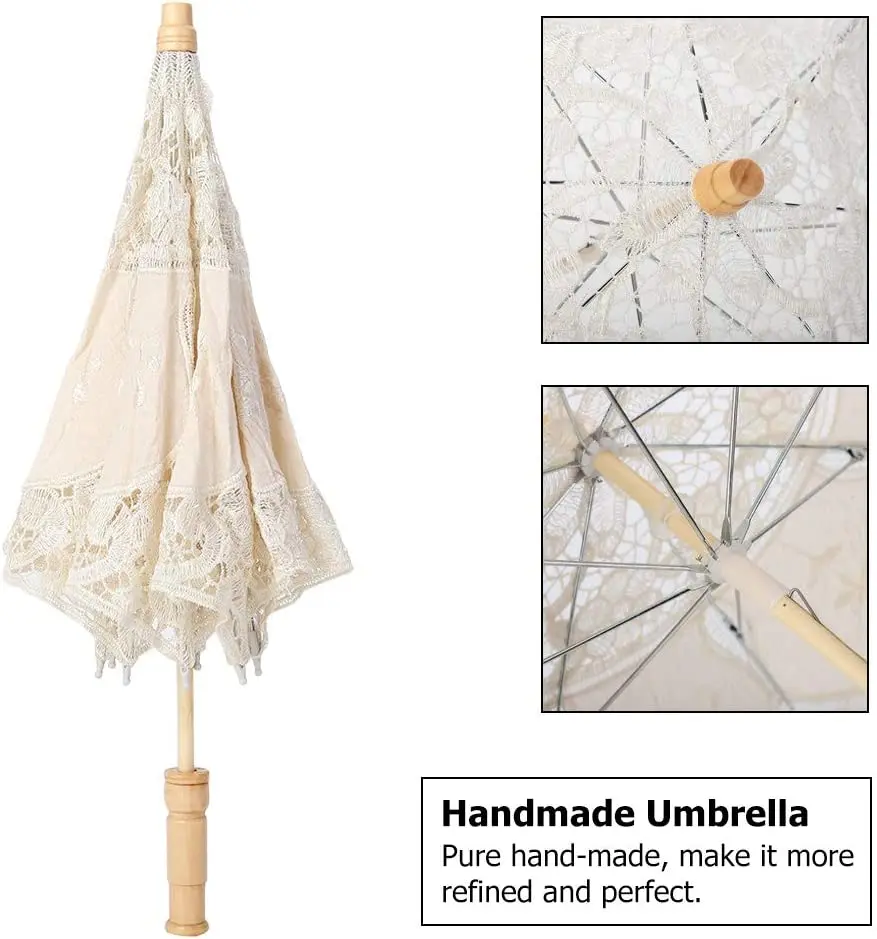 6/12PCS Vintage Lace Parasol Umbrellas Wedding Bridal Umbrella Photograph Parasol for Gift Tea Party Adult Size Lady Costume