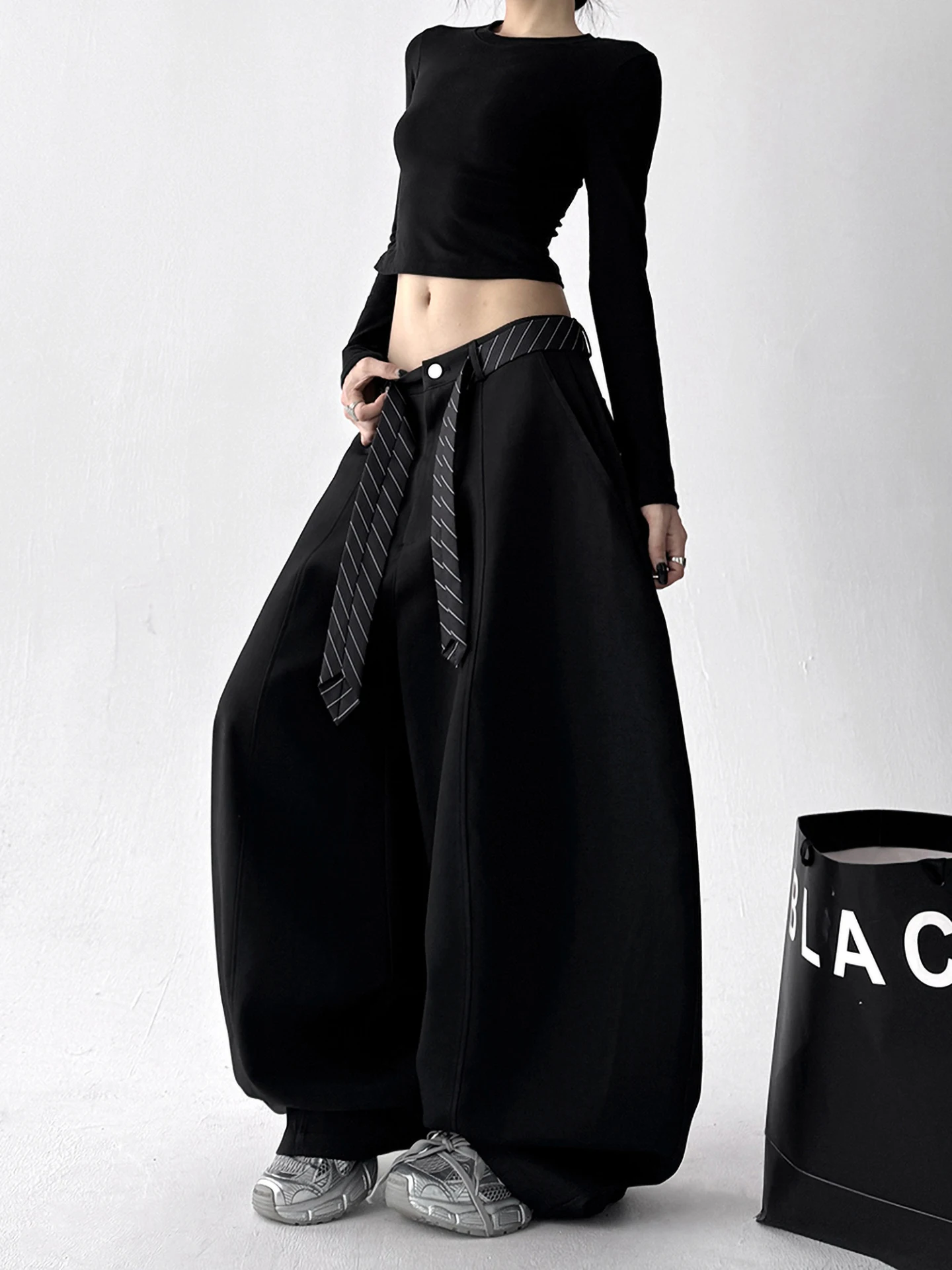 Origineel ontwerp hoge taille wijde pijpen casual broek dames herfst faion broek veelzijdige rechte snit groot formaat