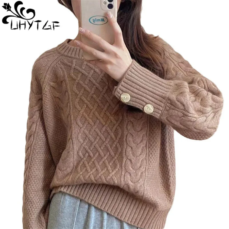 Truien Vrouwen Winter 2023 Pullover O-hals Elegante Top Losse Casual Warm Luie Trui Dames Vintage Gebreide Vrouwelijke Kleding 436