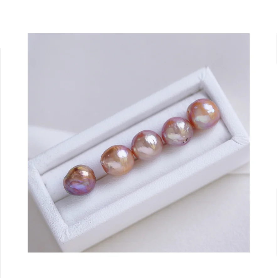 

10-11MM GENUINE NATURAL SEA CULTURED PEARL PINK BAROQUE & 5 PCS PEARLS & FULL DRILLED