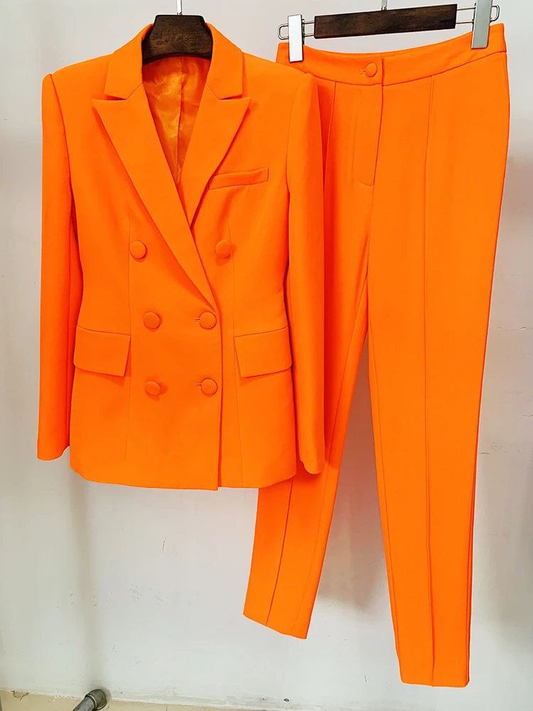 Imagem -02 - Conjunto de Calças Lápis e Blazer Fino de Peito Duplo Feminino Terno de Designer de Alta Qualidade Nova Moda Peças 2024