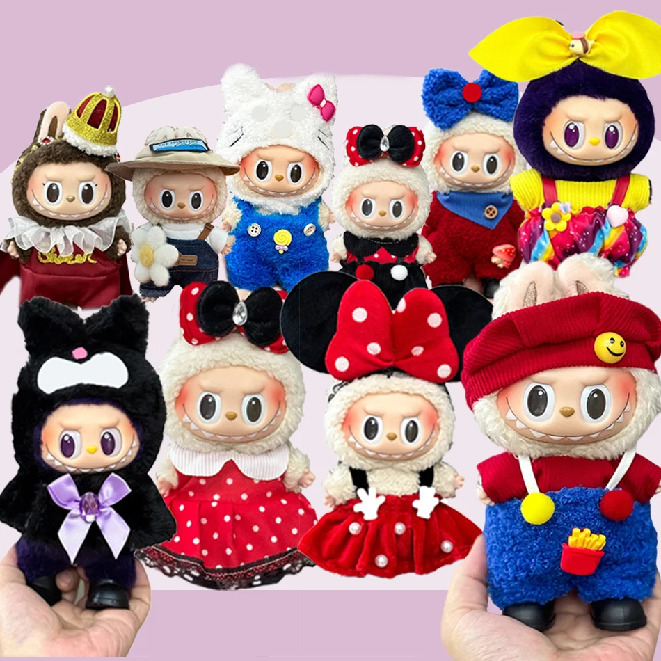 

15-17cm Labubu V1V2V3 Vinyl Doll Clothing DIY Polka Dot Dress with Bow Princess Prince Birthday Pendant Gift