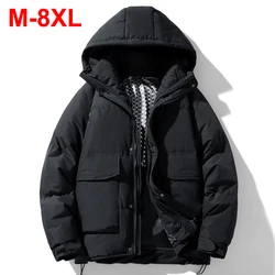 80% Donsjack Heren Winter Gewatteerd Jack Plus Maat 8xl 7xl Parkas Zwarte Jassen Met Capuchon Zwart Losse Dikke Warme Jassen