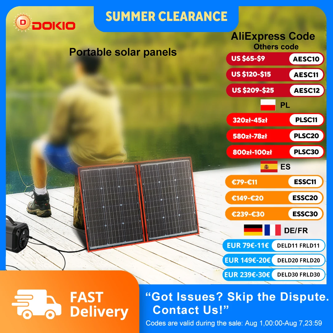 Dokio 18V 100W flexibles, faltbares Solarpanel mit 12V-Controller, tragbares Solarpanel für Camping/Reisen/Wohnmobil
