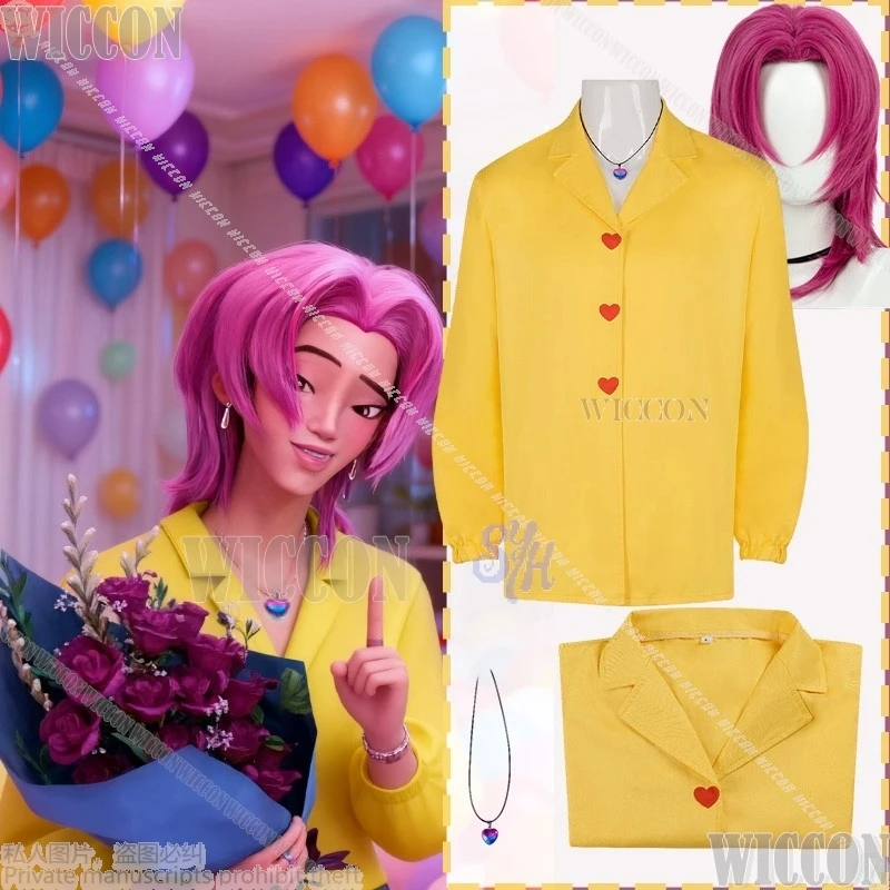 

Романтический косплей Kpop Demon Saja Boys Korea Boy Group Idol 코스프레 Рубашка с длинными рукавами и желтым сердцем, ожерелье, карнавальный наряд на Хэллоуин