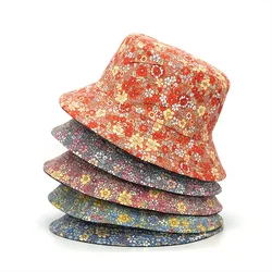 Reversible Bucket-Hats Floral Print Sunscreen Men Women Fisherman Cap Cotton Panama Fashion Double Side Anti-sun Bucket Hat