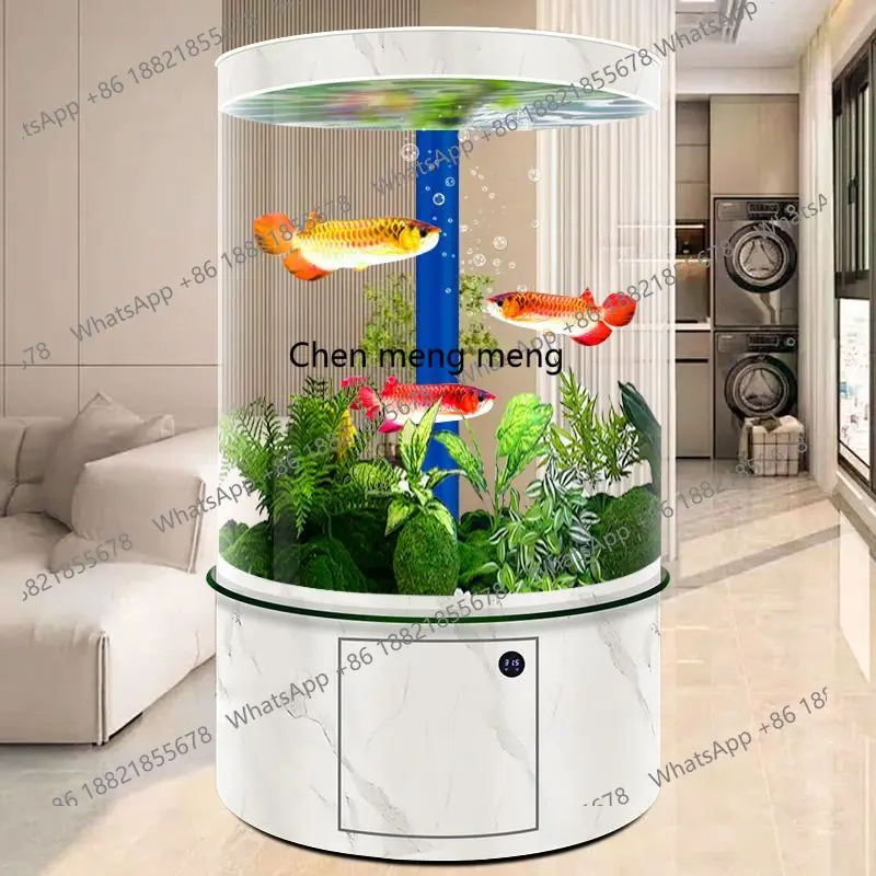 

Shaped glass living room household lazy goldfish tank round floor bottom filter water free box