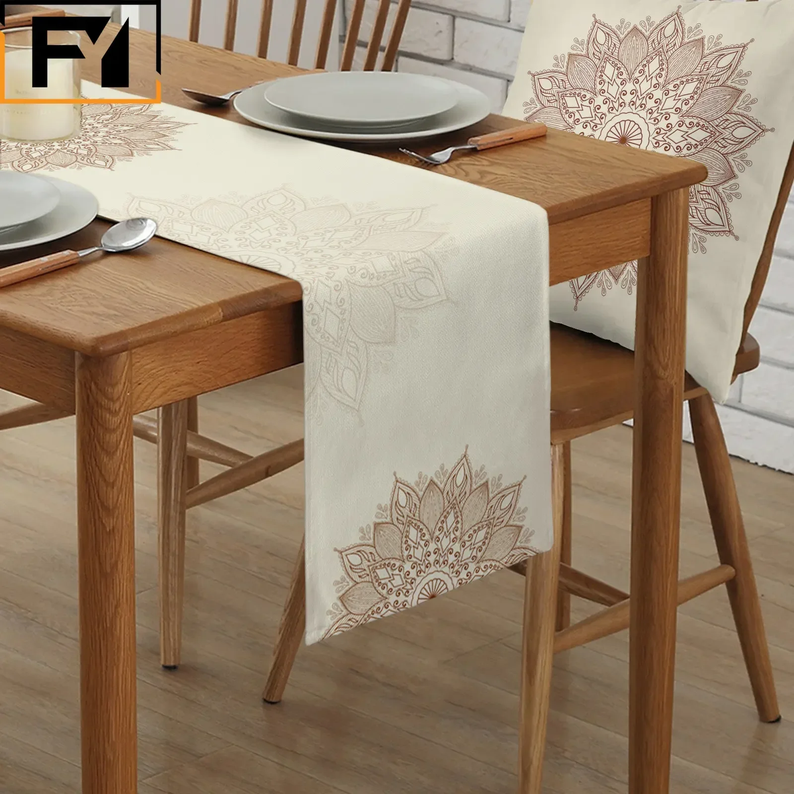 Boho Decor Mandala Flowers Texture Linen Custom Table Runners for Dining Table Wedding Decor Home Party Decor Custom Table Runne