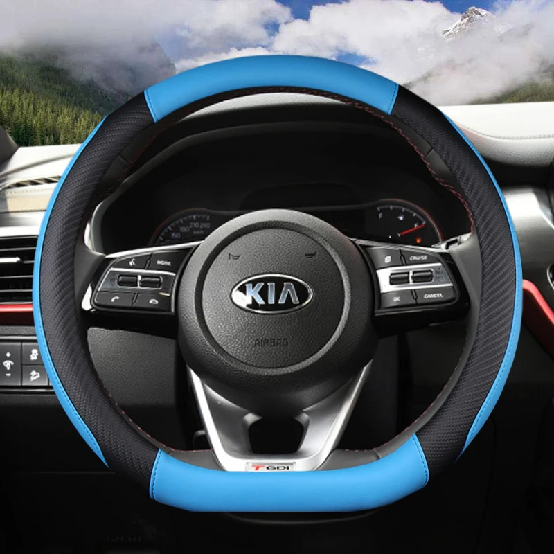 Pu leder d form auto lenkrad abdeckung für kia k5 2021 ceed gt stonic gehen sportage 2021 2020 2019 2018 2017 gt sport – Detail 3