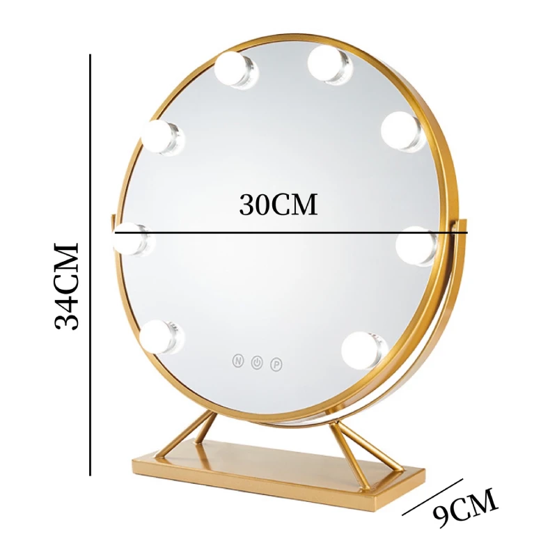 化粧鏡,可変強度LED電球,取り外し可能な15倍倍率,3色の照明モード,卓上360 ° 回転
