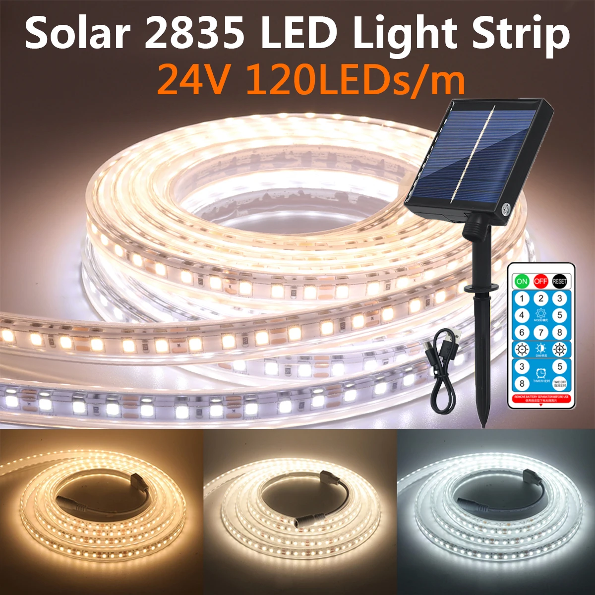 

IP67 Waterproof Solar 2835 LED Light Strip 24V Warm Natural White 120 LEDs/m Flexible Tube High Density Linear Lighting 0.5m 5m