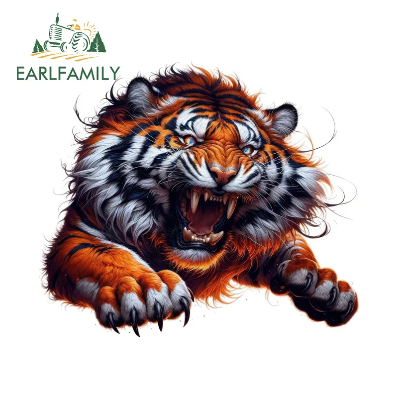 

EARLFAMILY Яркая наклейка на бампер автомобиля/мотоцикла с изображением грозного большого тигра, тематическая наклейка с животными, маскирующая царапины, привлекательная граффити-наклейка