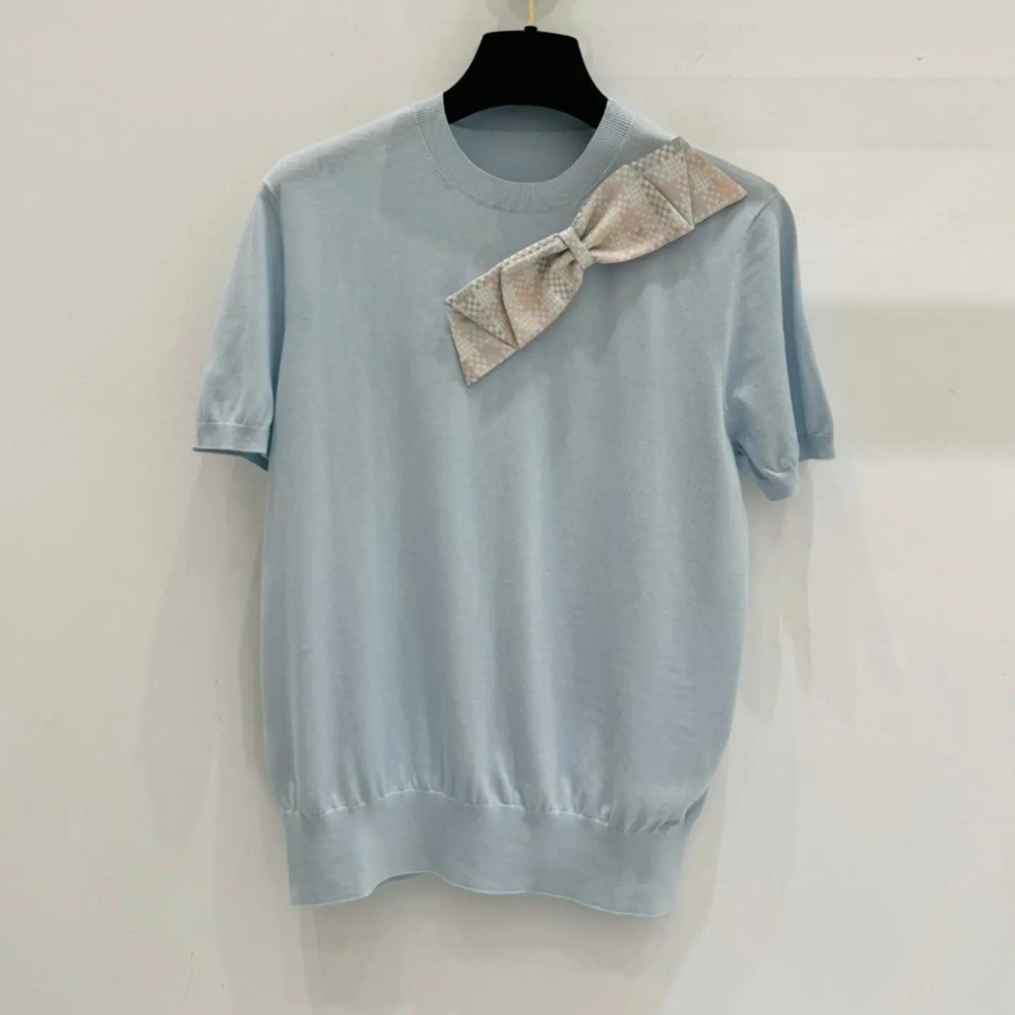 Bow Detail Short Sleeve Knit Top, Women Knit T‑Shirt Blouse