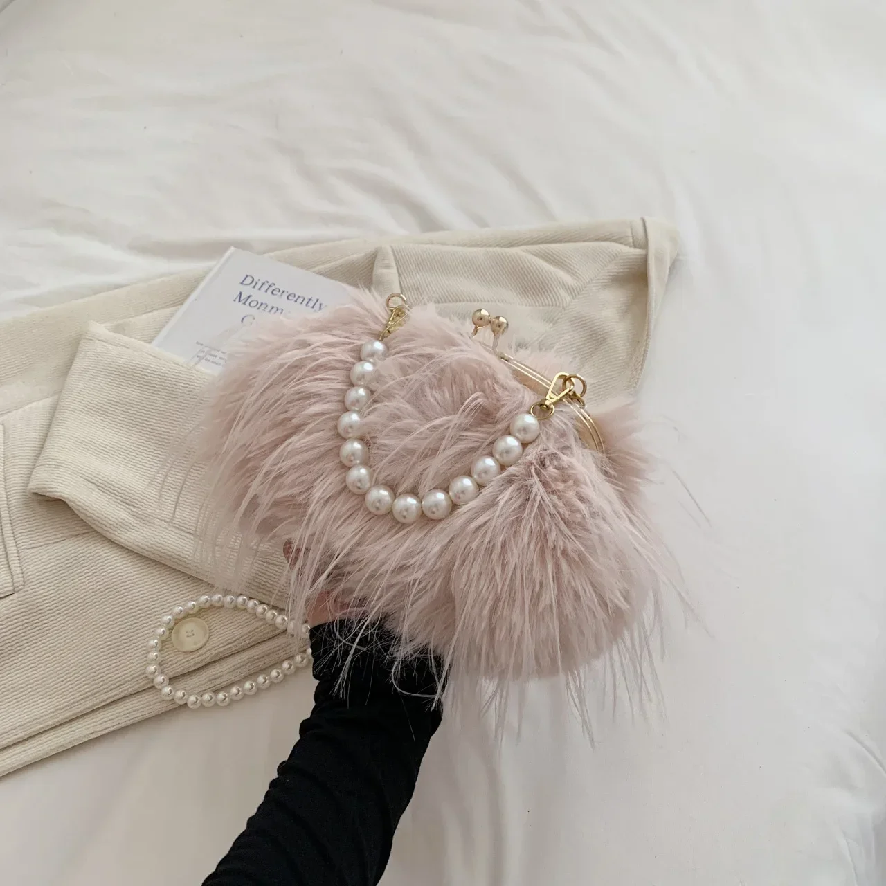 Sac en peluche de grande capacité pour femmes, sac à bandoulière Pearl JOCrossbody, sac en peluche d'hiver populaire de niche, sacs E27, nouveau