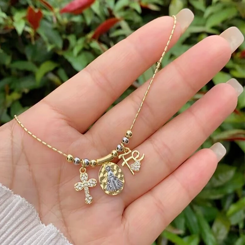 5 قطع جديد وصول العصرية 18 كيلو مطلية بالذهب المجوهرات الدينية الصليب سانت جود مريم العذراء قلادة قلادة للنساء والرجال
