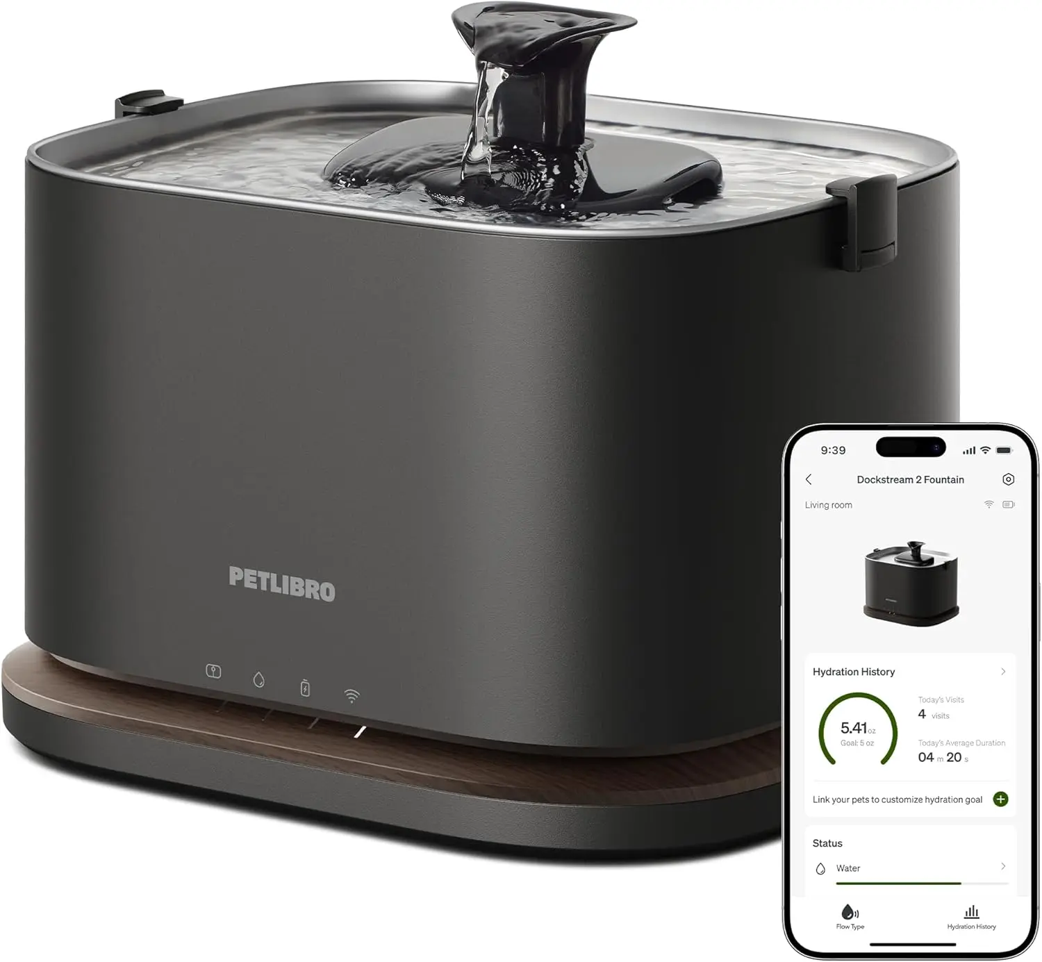 

Беспроводной фонтан для кошек с мониторингом приложения, лоток из нержавеющей стали объемом 3 л, Wi-Fi 5 ГГц для домашних животных