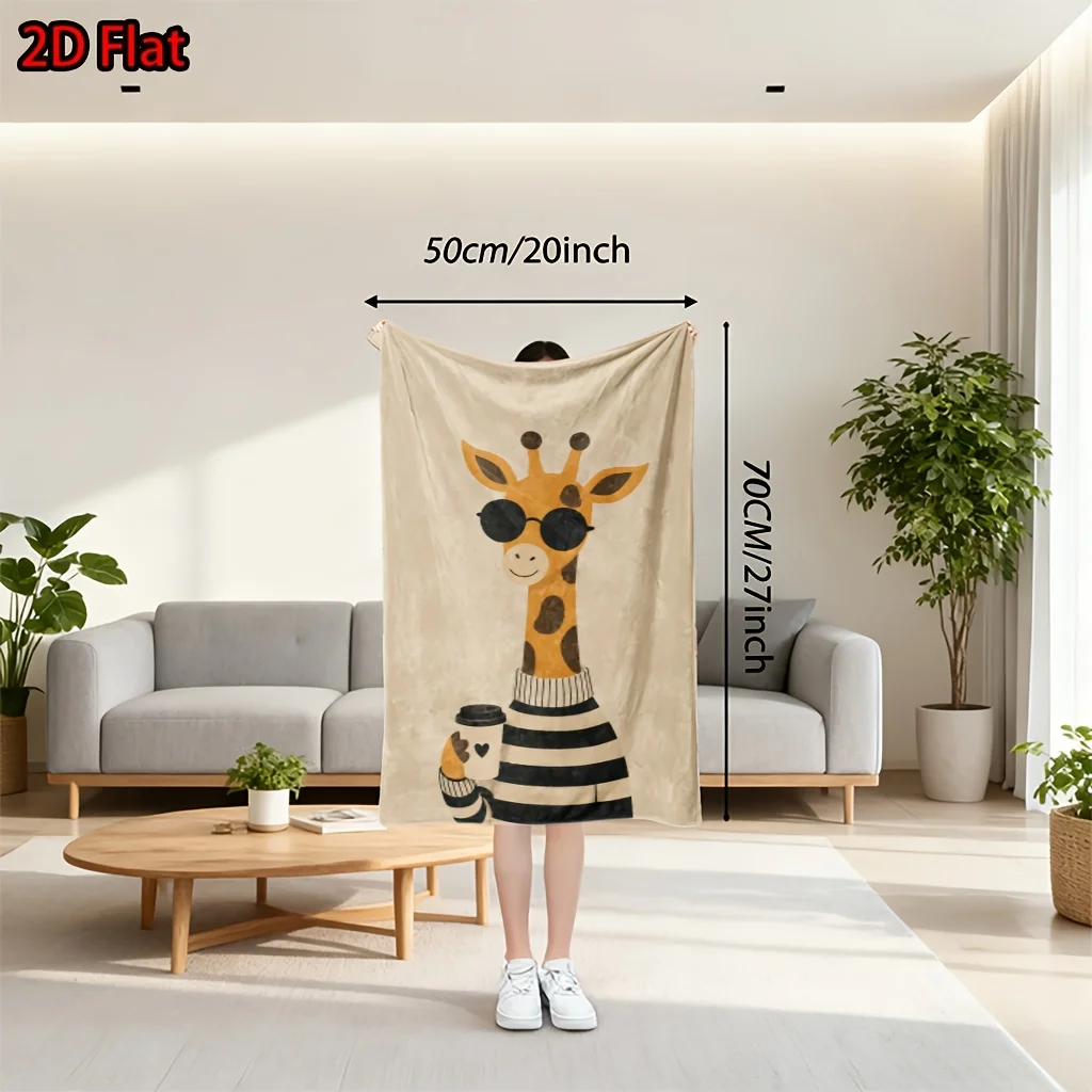 Adorable Giraffe Cartoon Print Throw Blanket Cozy Plush Fleece Home Decor Accent for Couch Bed Warming Winter Seasonal Gift
