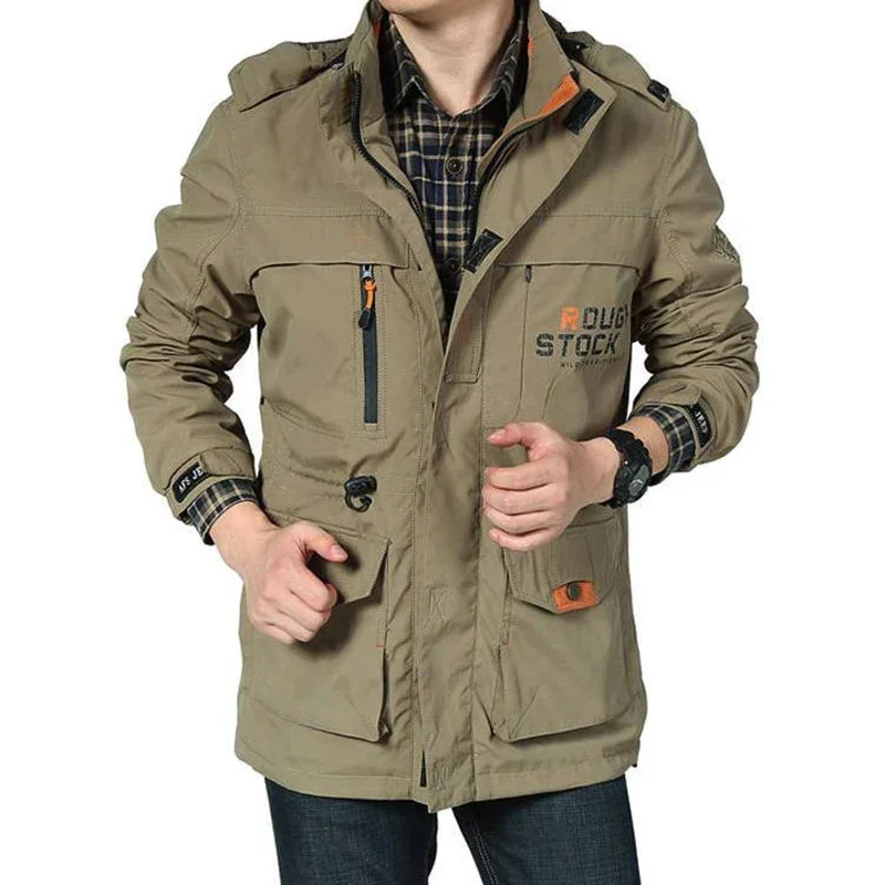 Outdoor-Jacke Männer lange lässige Outdoor-Kapuze plus Größe Jacke männliche Jacke Frühling Herbst Mode wind dichte Mann Top-Kleidung