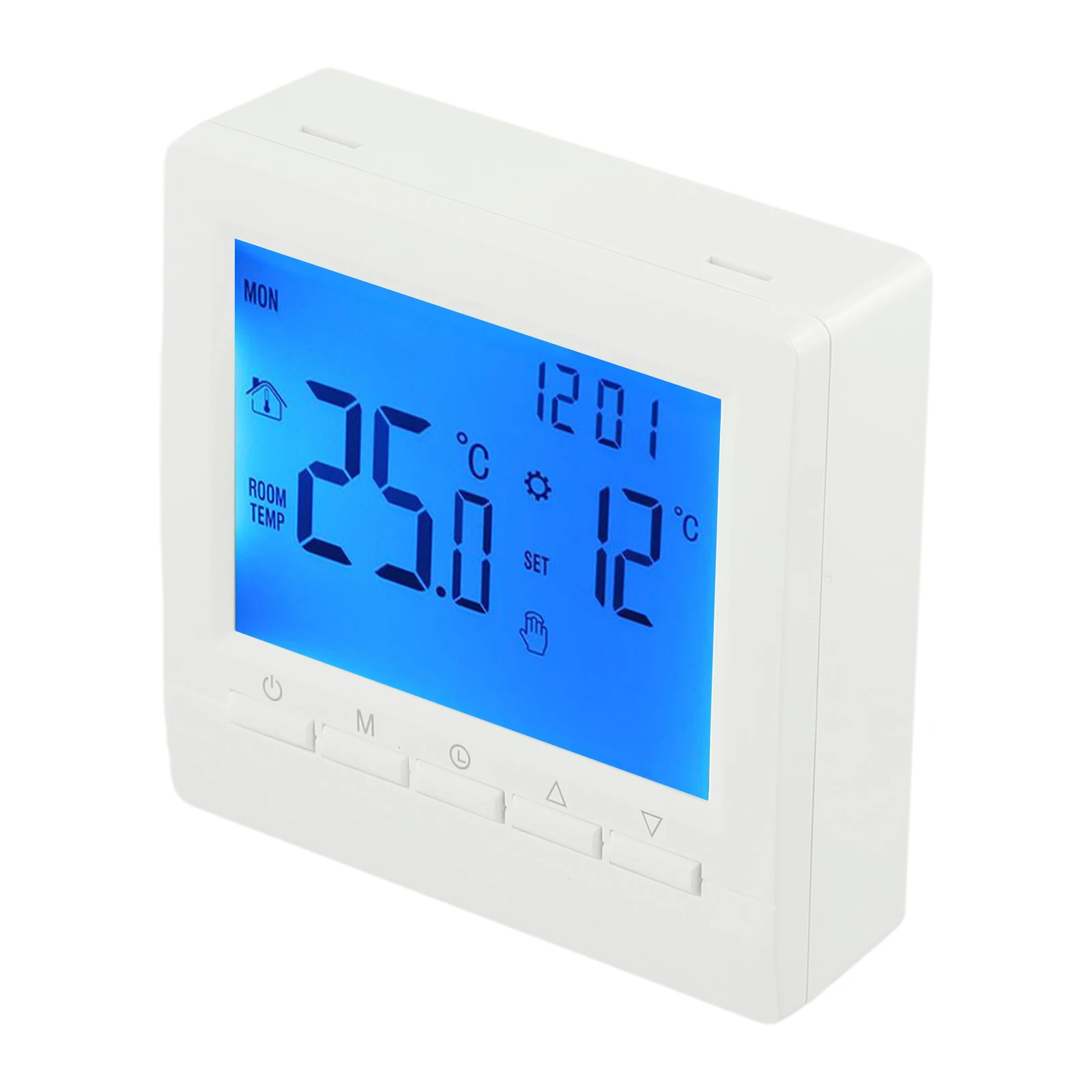 5+2 Day Programmable Thermostat for Central Heating Boilers Featuring LCD Screen Powered Operation and Safety Lock