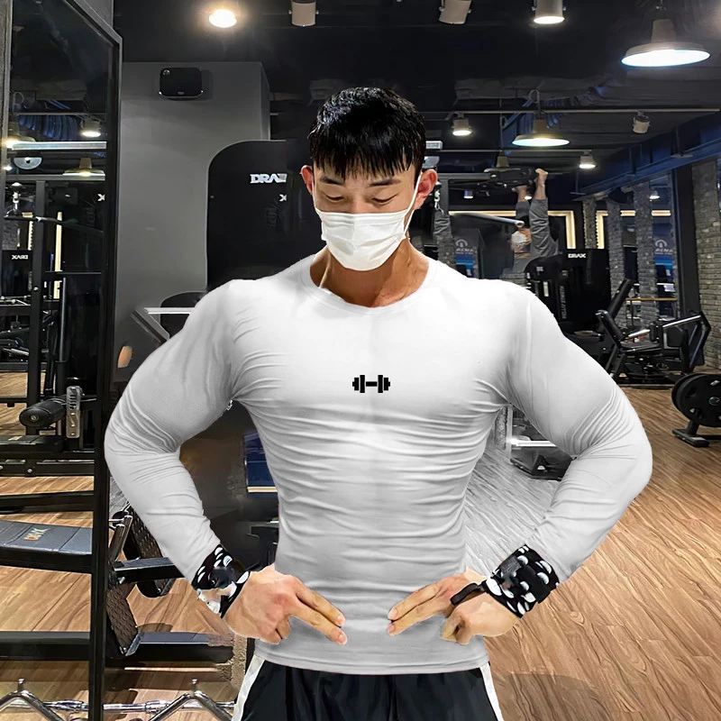 

Autuman Tight Elastic Quick Dry Long Sleeves Mens T-Shirts Sport Basketball Training Gym Fitness Muscle Quick-drying Clothes