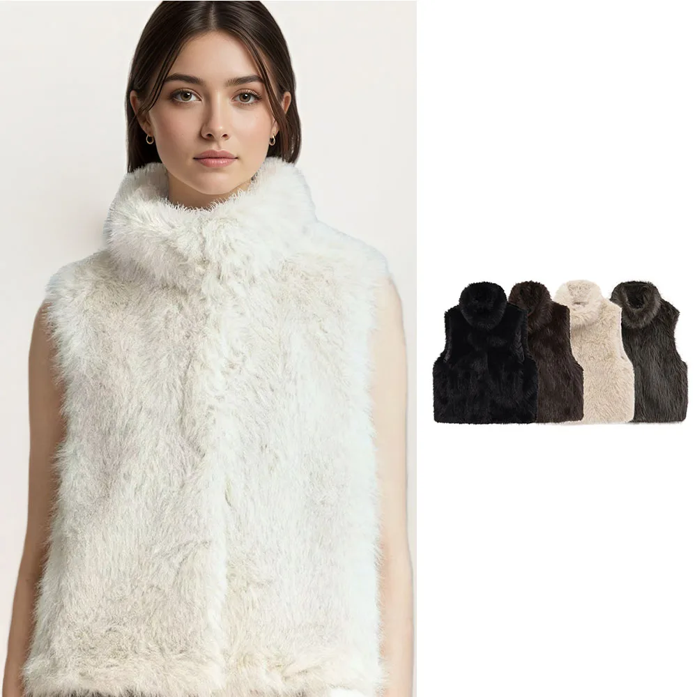 

Осенние и зимние новинки, женская одежда в европейском и американском стиле, жилет на молнии с эффектом искусственного меха