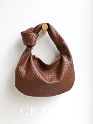 CEZIRA Women Classic Fashion Woven Embossed Hobo Soft PU Vegan Leather Knotted Strap Small Top-handle Shoulder Bag Casual Daily