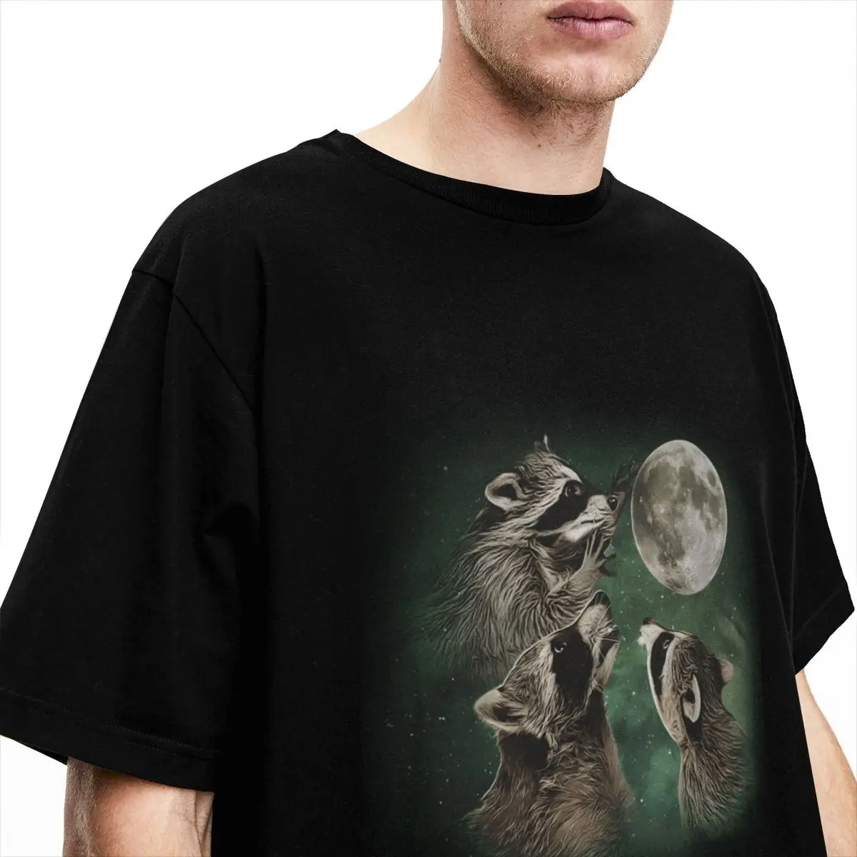 Men Women Shirt Three Raccoons And Moon Accessories Funny 100% Cotton Short Sleeve Funny Animal T Shirt O Neck Clothes Gift Idea