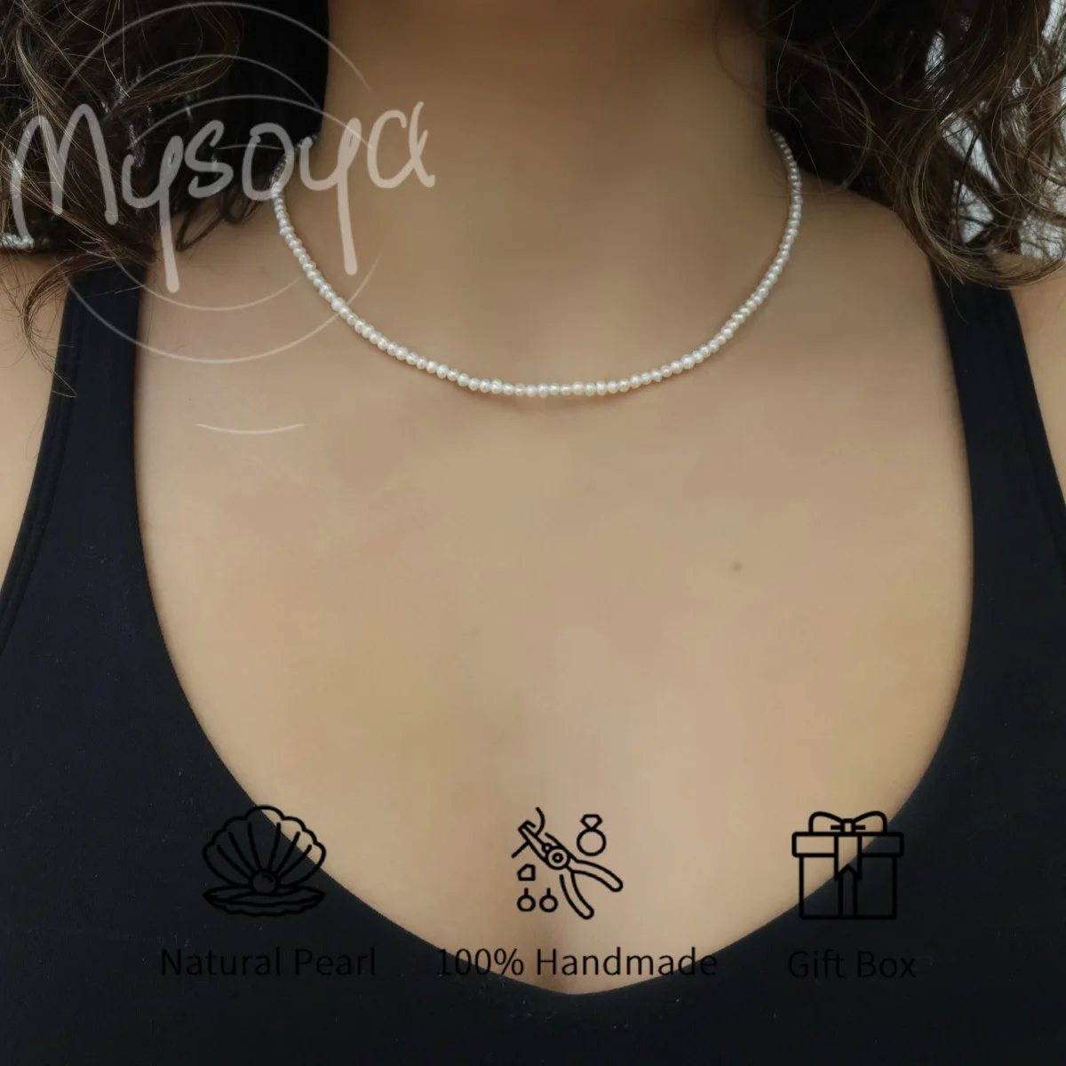 

MYSOYA Freshwater Pearl Mini Pearl Necklace Neck Chain 3-5mm Small Pearl, with Gift Box, for Him/ Her Suitable for Birthday
