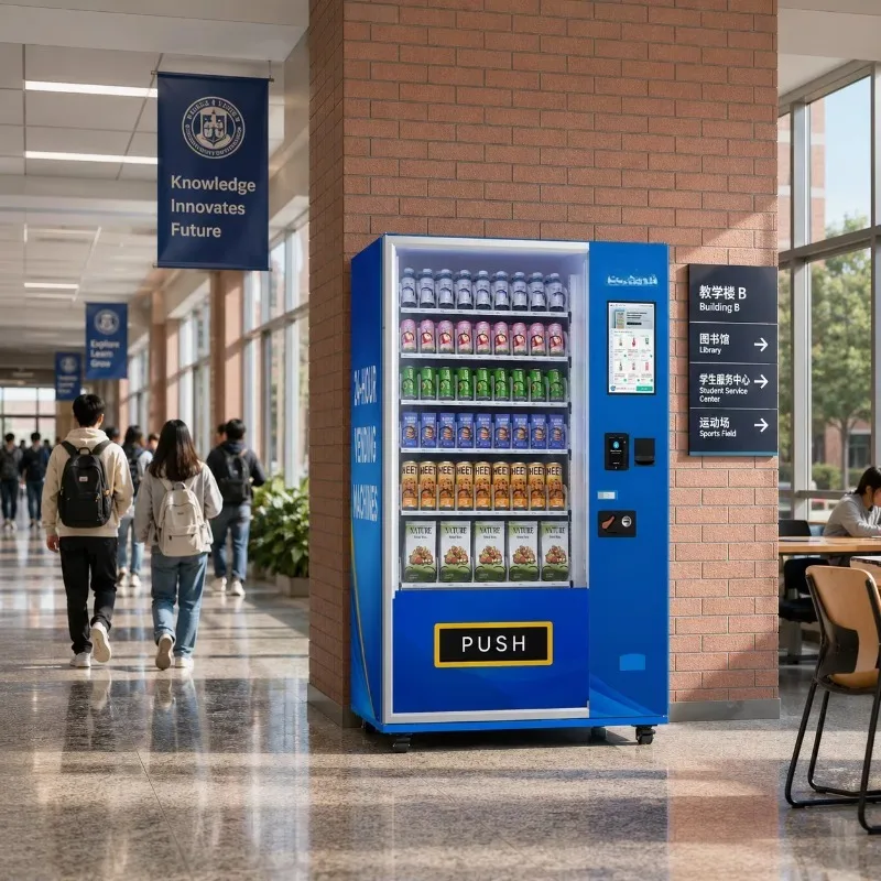 School Vending Machine for Packaged Snacks and Drinks with Organized Shelves and Convenient Product Selection