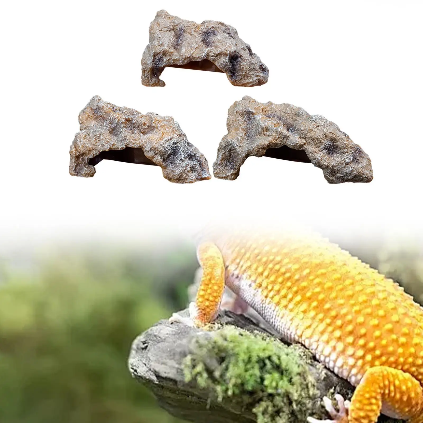 Reptile Hiding Cave Aquarium Hideaway Lifelike Stone Multiuse Seawater Hideout Fish Tank Ornaments for Aquarium Desktop Home