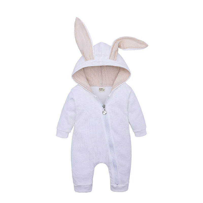 Spring Autumn Newborn Baby Boys Rabbit Cartoon Hooded Rompers Infant Jumpsuits Easter Bunny Baby Romper Zipper Newborn Clothes