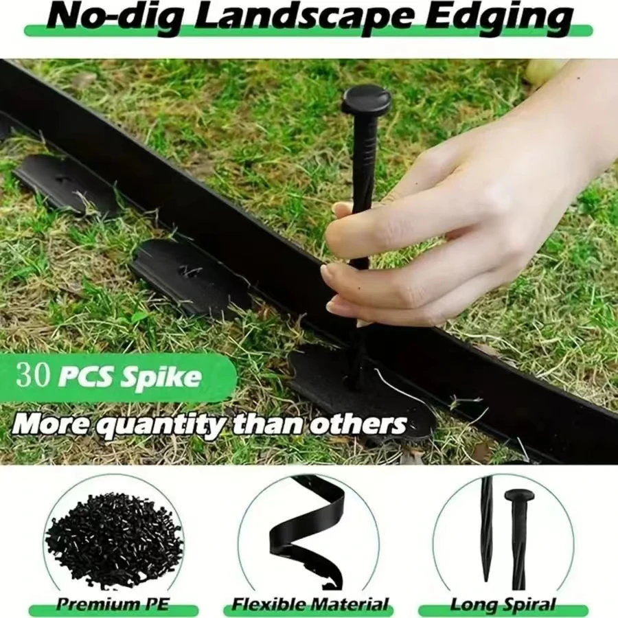 10M Fixed Garden Barrier Lawn Grass Plastic Edging Border Landscape Edging Garden Edge Kit With 30 Anchoring Spikes Easy Install