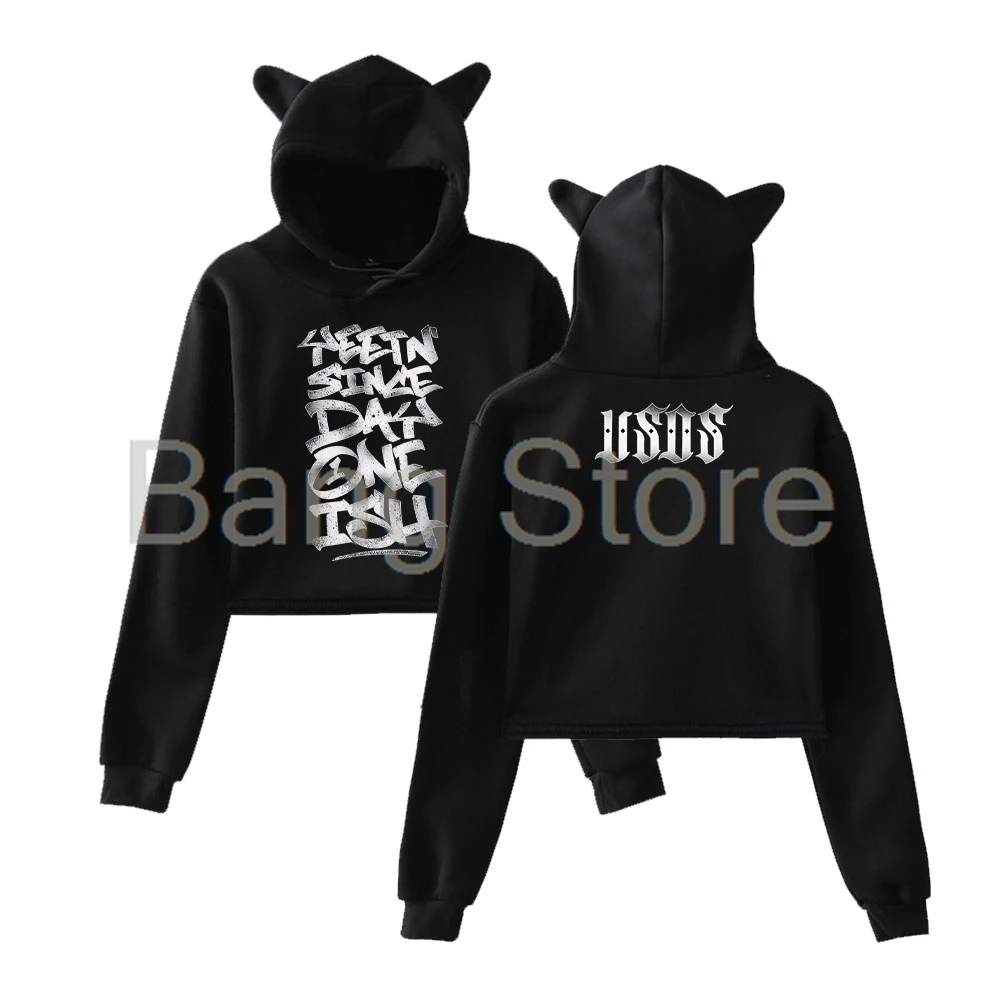 Jey Uso Yeetin' منذ يوم One Cat Ear Hoodie المرأة طويلة الأكمام بلوزات عارضة الشارع الشهير المحاصيل قمم