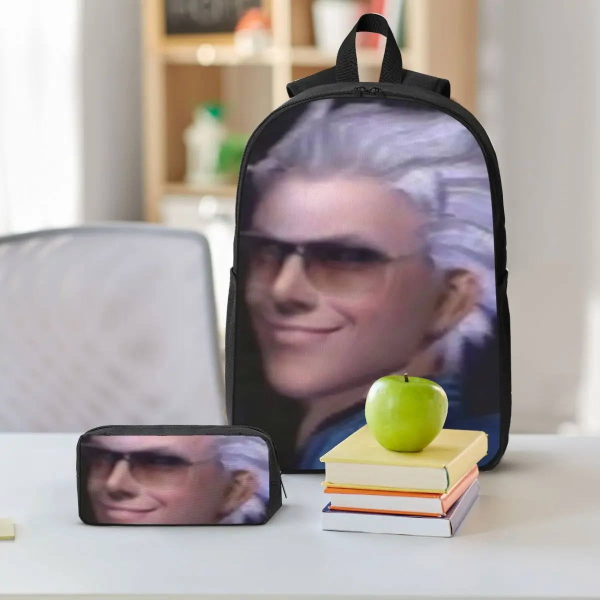 Vergil From The Devil May Cry Series Backpack BookBag School Bag Computer Shoulder Bags 3ps Insulated Lunch Bag Pencil Case