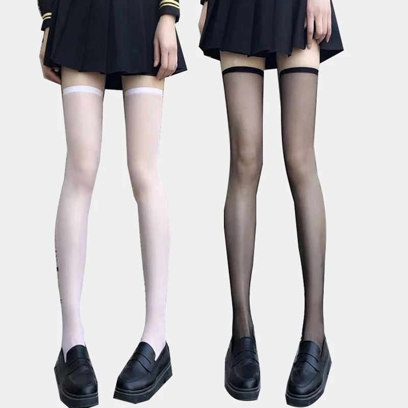 

1pair Ultrathin Women‘s Silk Stockings for Ladies Black White Summer Autumn Winter long Socks Girls Legs Over The Knee Thigh