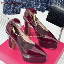 Genuine Leather Pointed Toe Waterproof Platform Pumps Spring New Buckle Strap Shallow Mouth Pumps Fashion Luxury Women'S Shoes