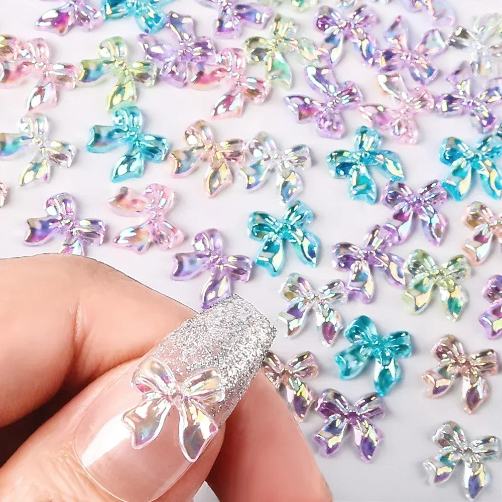 100 pz FAI DA TE Manicure Strass Gelatina Colorata AB Arco Decorazioni Per Unghie Resina 3D Carino Bowkont Unghie artistiche Pendenti E Ciondoli