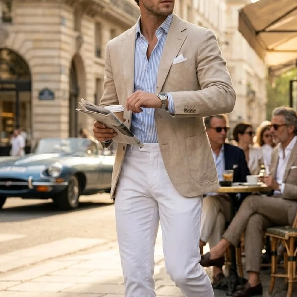 

Man Jackets High Quality Business Men's Blazer Men's Social Coat Linen Fabric Urban Blazers Lightweight Casual Suit Solid Color
