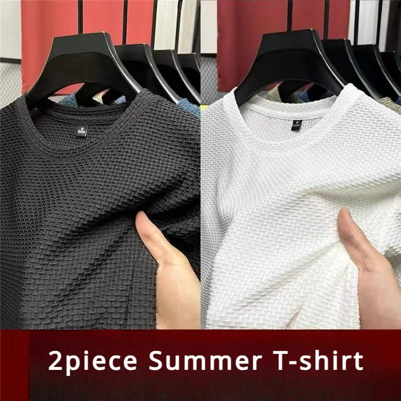 2pcs Mesh Summer Breathable Short Sleeved Round Neck New Trend Bottom Casual Sports Half Sleeved Top T-shirt