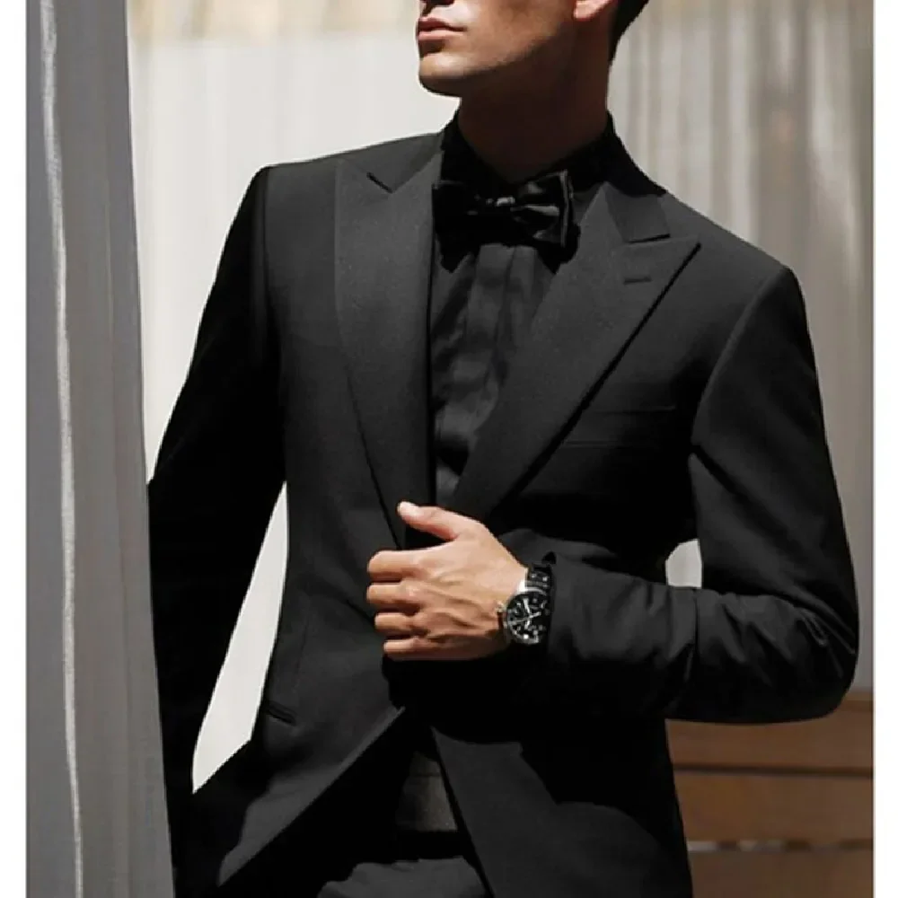 

Elegant Solid Men Suits Black Formal Business Casual (Jacket+Pants) Fashion Wedding Groom Tuxedo Slim Costume Homme 2 Piece