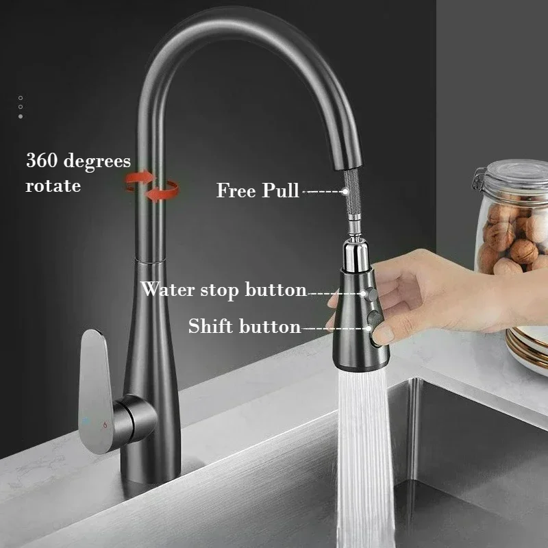 Fine Copper Kitchen Faucets Pull out Deck Mounted Sink Water Tap Mixer Stream Sprayer Head Hot Cold Taps for Kitchen