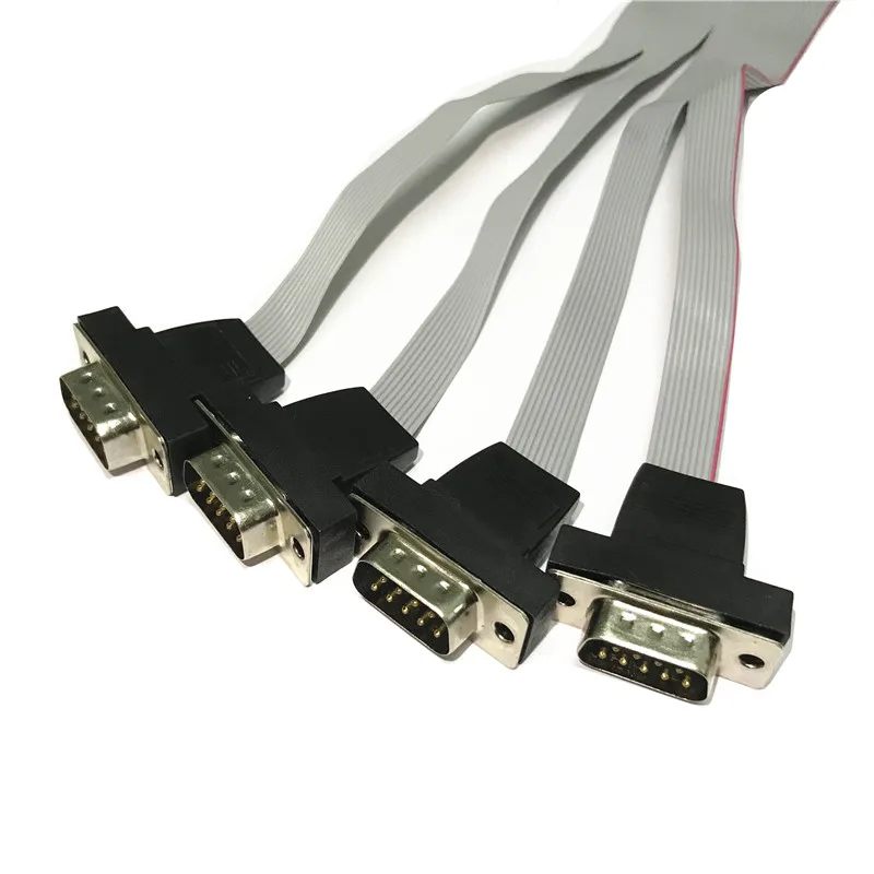 2PCS Industrial-grade FC 2.0 mm pitch 40-pin terminal block, 1-to-4 splitter, DB9 pinout, gray ribbon cable, RS-232 serial cable