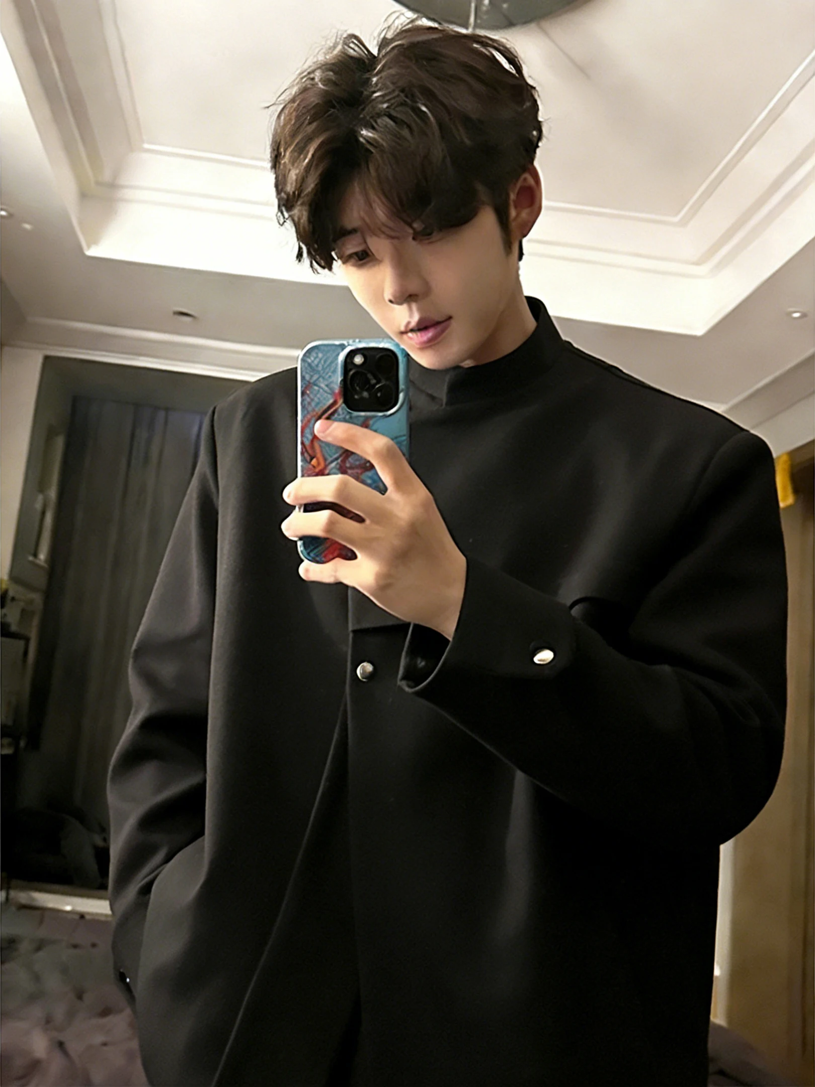 

Новый китайский мужской костюм-пиджак черного цвета с высоким воротником, асимметричным кроем, для весенних свадебных торжеств, с длинными рукавами