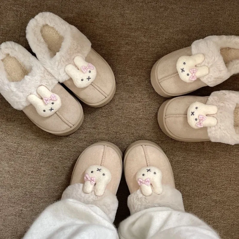 Cartoon Kawaii New Fashion Thick Sole Cotton Slippers 4cm Increased Autumn Winter Outerwear Keep Warm Non-slip Good Looks Miffy