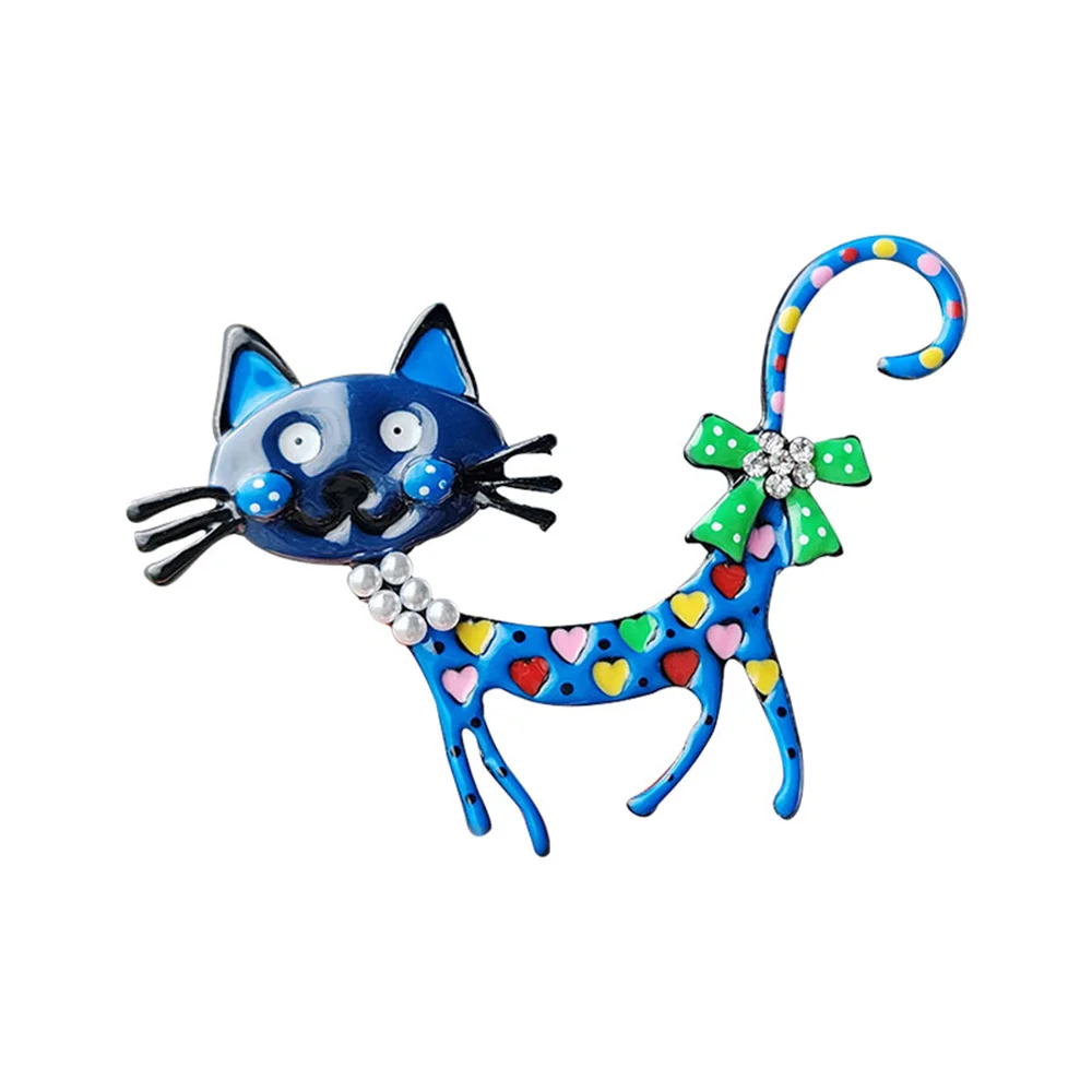 

Cute Cat CZ Pearl Heart-Shaped Women's Multicolor Enamel Brooch Luxury Zirco Animal Metal Lapel Pin Clothing Jewelry Accessories